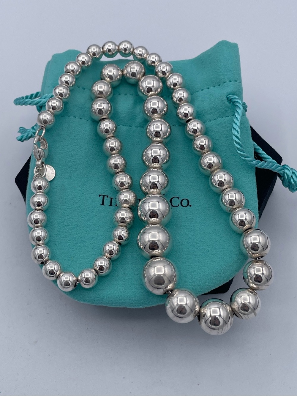 Tiffany & Co. Sterling Silver Graduated Bead Necklace 925 Ball Necklace Hardwear